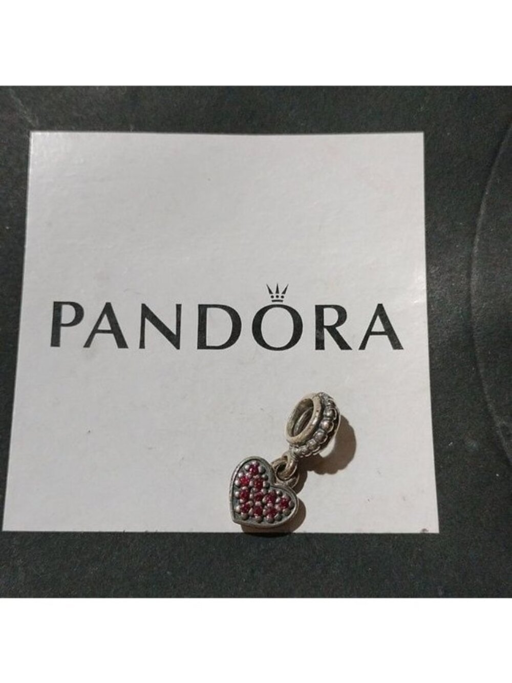 Pandora Sterling Silver Heart Dangle Bead with Red Pave Zirconia - 791023czr